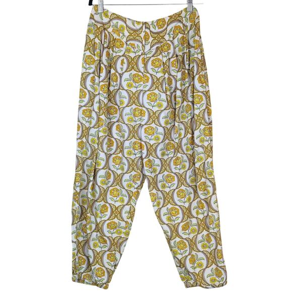 Antik Batik Tanissa Oversized Harem Pant Cotton Poplin REtro Yellow Floral Large - Picture 3 of 16
